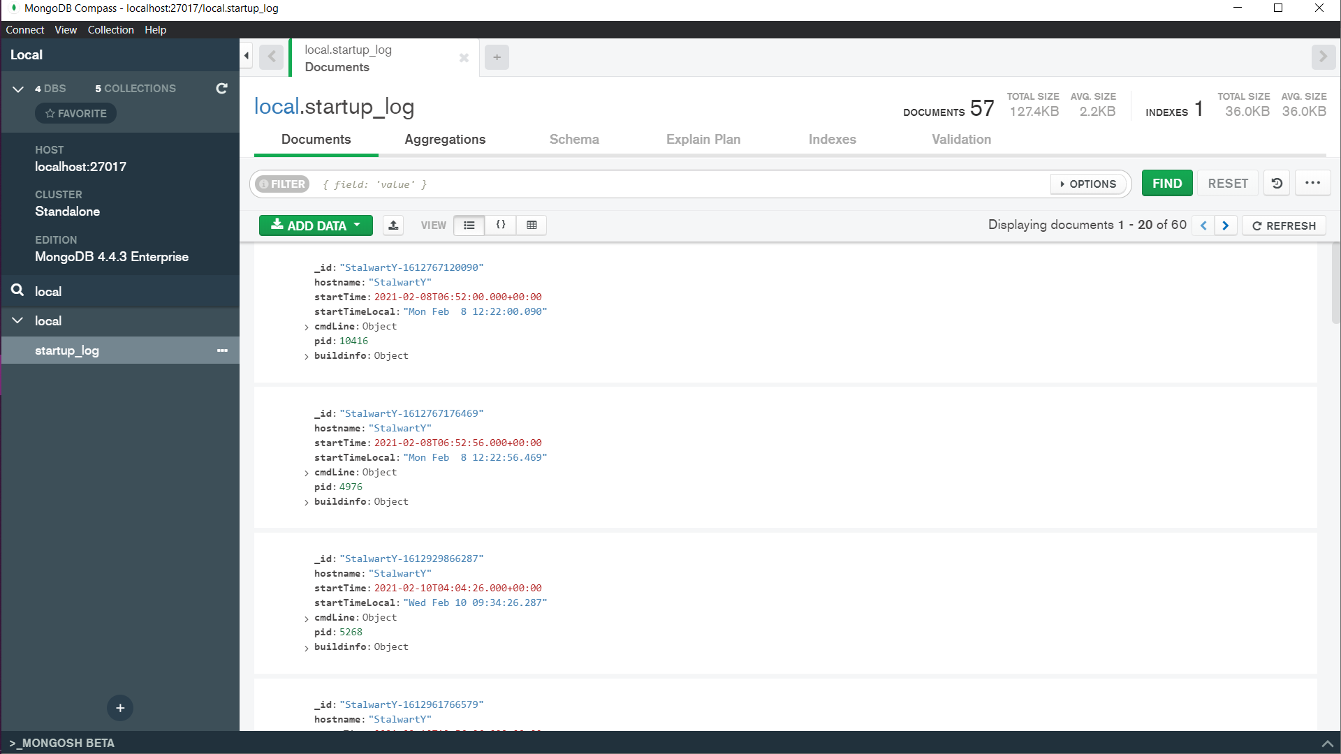 local_startup Aggregate Pipeline with MongoDB